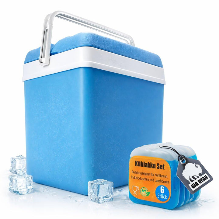BigDean Kühlbox 24 Liter Set inkl. 6 Kühlakkus, blau/weiss, ohne Strom, bis zu 11 Std. Kühlung, Made