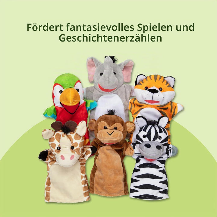Melissa &amp; Doug - Handpupppen-Set Safari Freunde, 6 Handfiguren, Für fantasievolles Puppenspiel, Für
