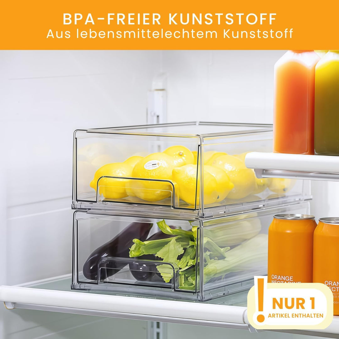 Kühlschrank Organizer Schublade 1 Stück Gross - Klare Stapelbare Aufbewahrung für Küche, Kühlschrank