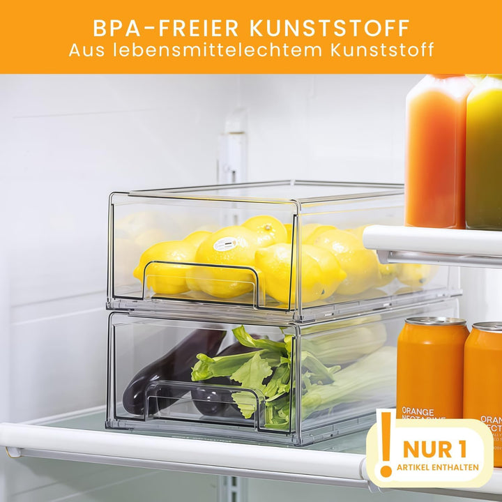 Kühlschrank Organizer Schublade 1 Stück Gross - Klare Stapelbare Aufbewahrung für Küche, Kühlschrank