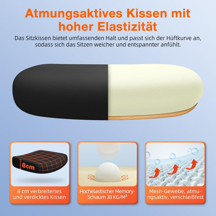 Bürostuhl, Bürostuhl Ergonomisch, Schreibtischstuhl mit 5D-Lendenwirbelstütze und Kopfstütze, 90° kl