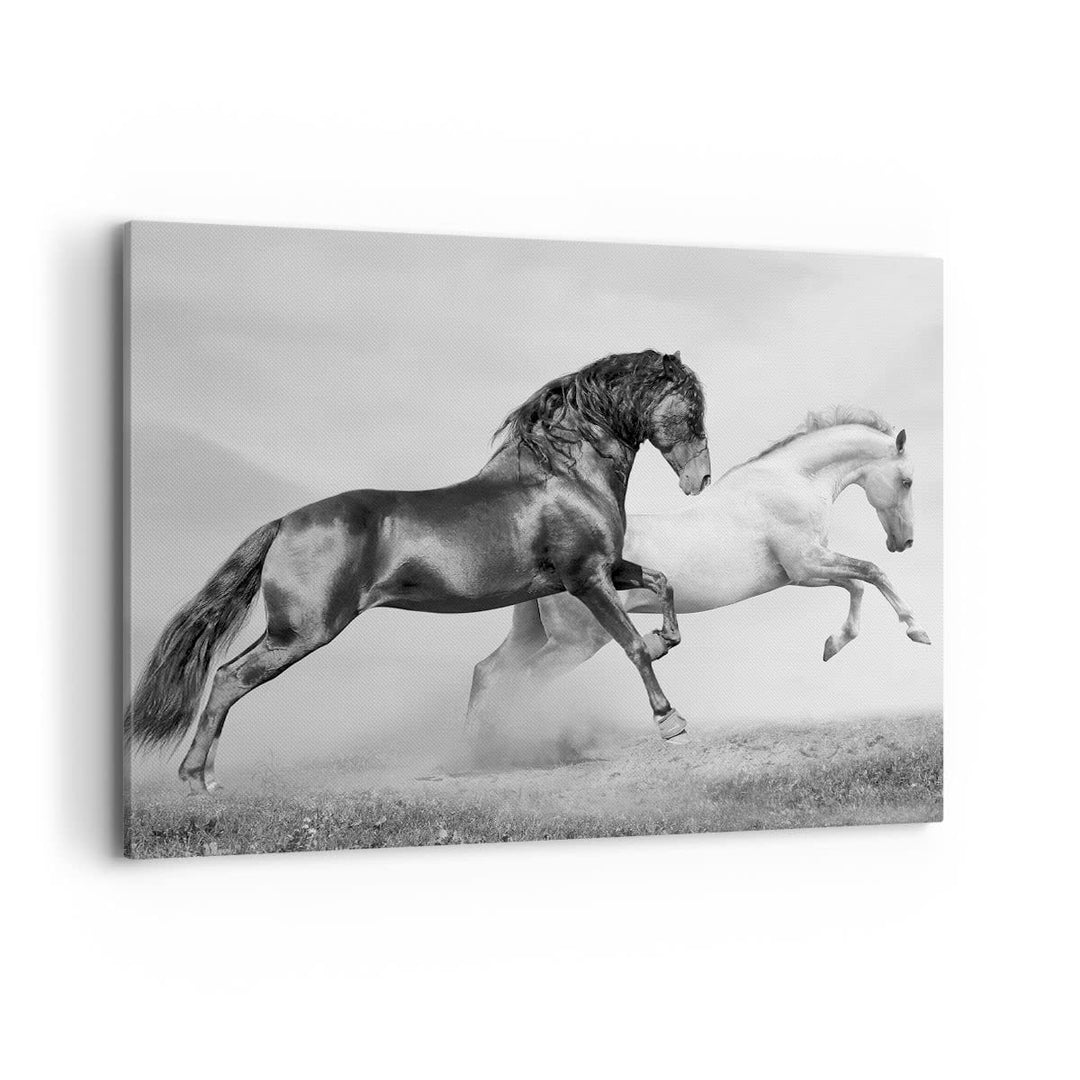 Bilder auf Leinwand 100x70cm Leinwandbild Pferde Tiere Galopp Wiese Gross Wanddeko Bild Schlafzimmer