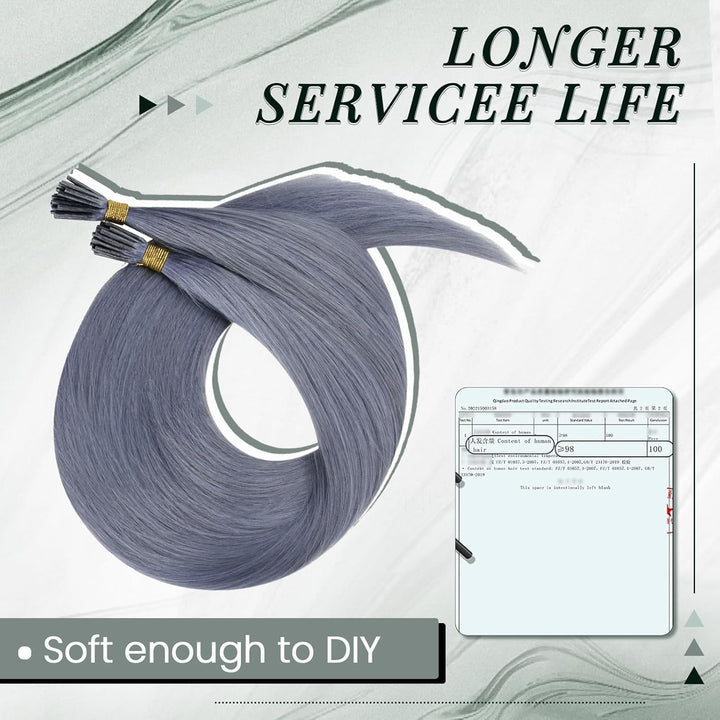 RUNATURE Bonding Extensions Echthaar I Tip GrauBlau 35cm Remy Keratin Extensions Echthaar 20g Bondin