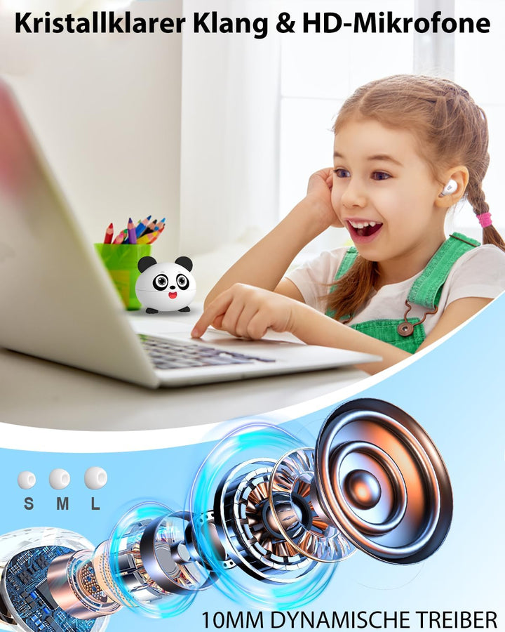 Bluetooth Kopfhörer Kinder, In Ear Kinder Kopfhörer mit 85 dB Lautstärkebegrenzung, Niedliche Panda