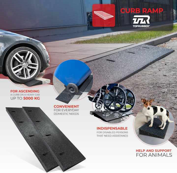 TOPRUBBER® Bordsteinrampensatz 2X Bordsteinrampe 1000x250x45 aus Gummigranulat