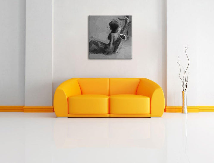 Pixxprint Attraktive Frau mit Saxophone als Leinwandbild/Grösse: 70x70 cm/Wandbild/Kunstdruck/fertig