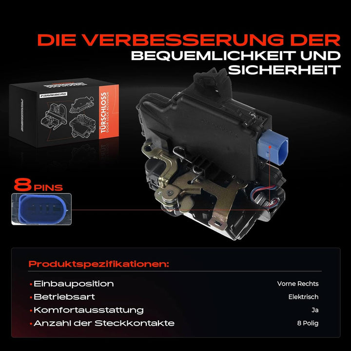 Frankberg Türschloss Stellmotor Vorne Rechts 8-Polig Kompatibel mit Fabia II 542 Schrägheck 2009-201