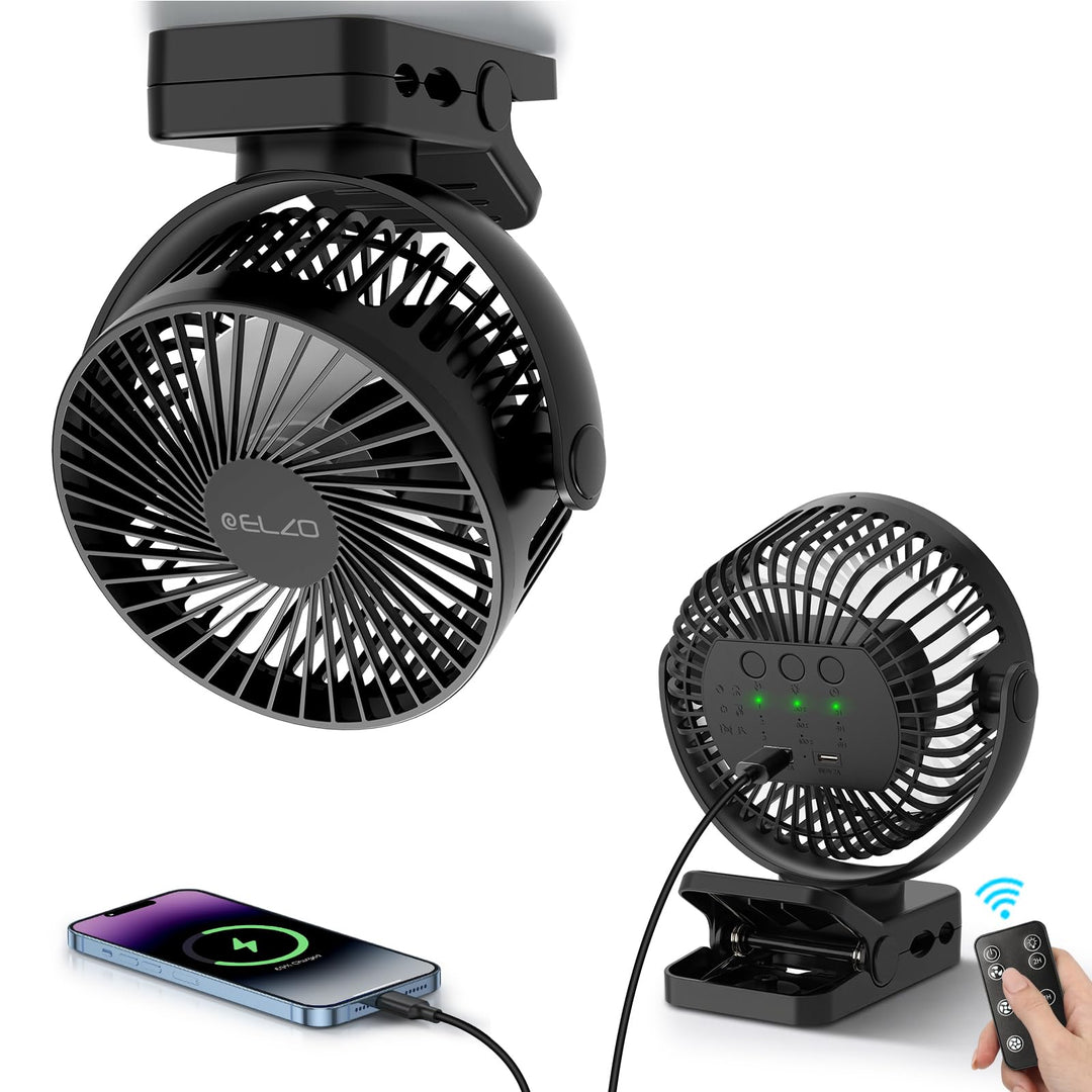 ELZO 12000mAh Campingventilator, USB-Tischventilator mit LED-Licht, Aufhängehaken und Magnetverschlu