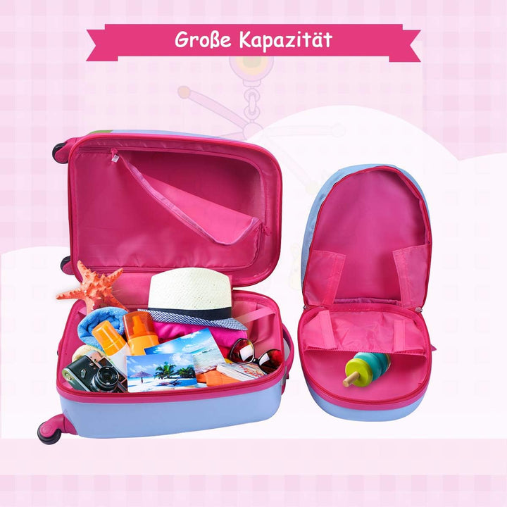 GOPLUS Kinderkoffer mit Rucksack, Kids Trolley, Kindergepäck mit Rollen, Reisekoffer mit Teleskopgri