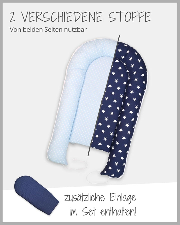 ULLENBOOM ® Babynest Set mit Einlage, Kuschelnest (55x95 cm) Blau Hellblau (Made in EU) - Baby Nestc
