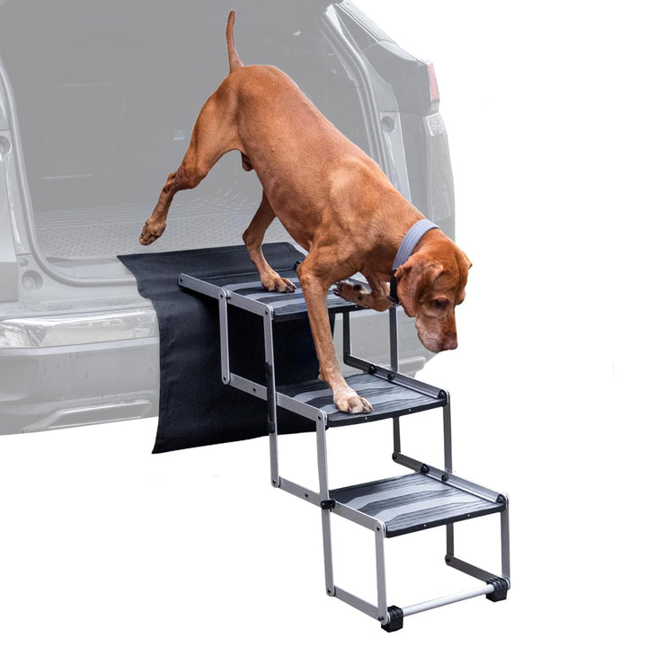 VOSS.PET Faltbare Hundetreppe, 3-stufige Kofferraumtreppe, Gelenkschonende Auto-Treppe, Einstiegshil