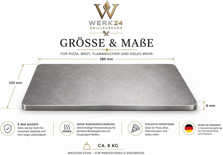 Backstahl 38x33x0,8 cm für Pizza und Brot 8mm Pizzastahl Massiv und kugelgestrahlt Backstahl