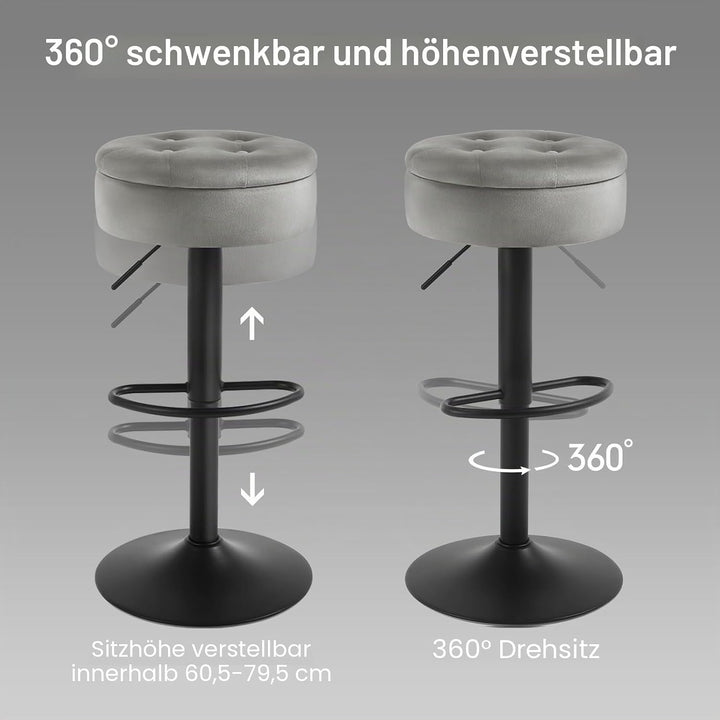 WOLTU Barhocker 2er Set, Sitzhocker mit Stauraum, Hocker höhenverstellbar 360° drehbar, Drehhocker f
