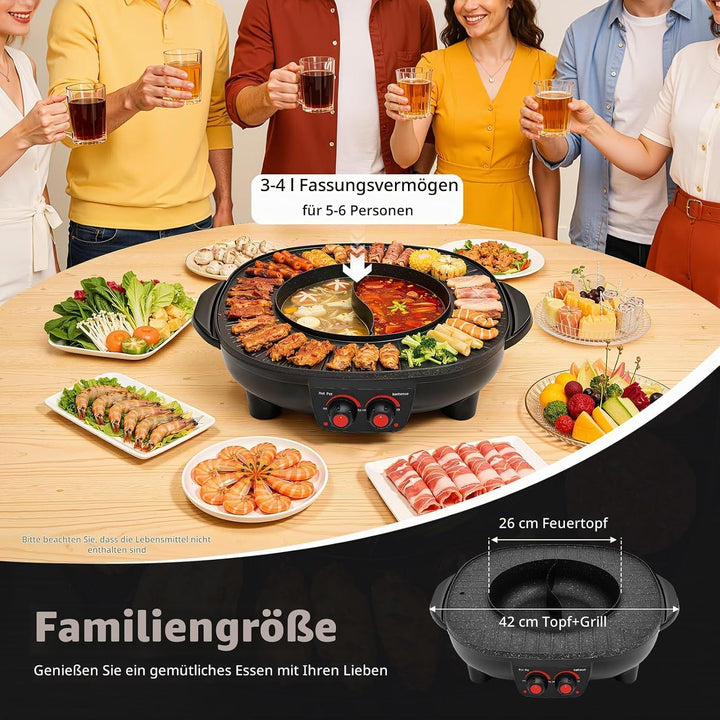 2 in 1 Hot Pot Küche Multifunktions BBQ Elektro Hotpot Ofen Rauchfreie Grillpfanne Grillmaschine Ele