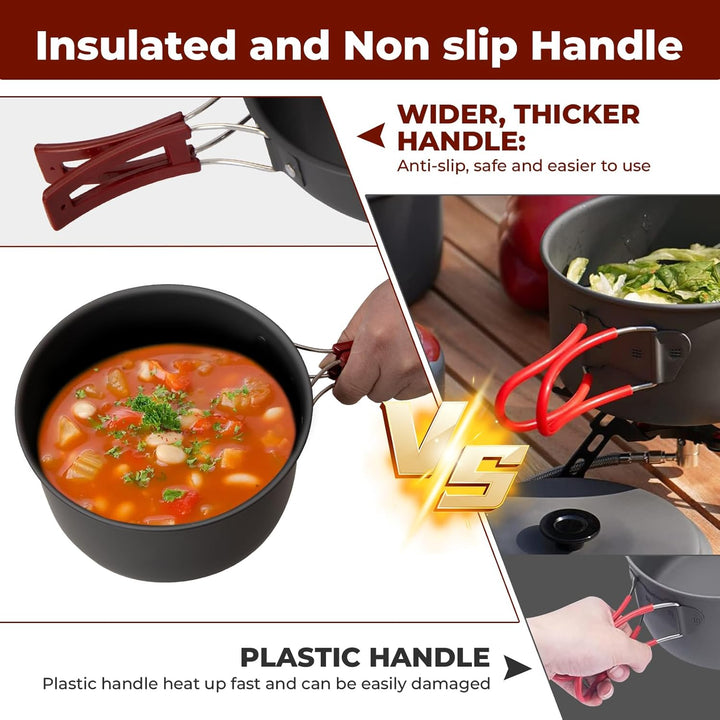 Bulin Camping Kochgeschirr Set,Outdoor Camping Kochset Aluminium,Camping Töpfe und Pfannen für 1-2-4