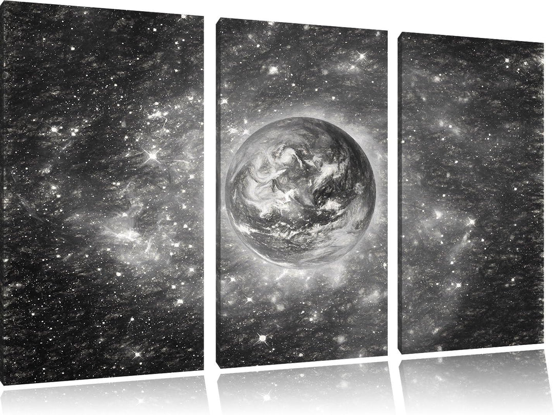 Pixxprint Planet Erde im Weltraum Kunst als Leinwandbild/Grösse: 3 Teilig (120x80 cm) cm/Wandbild/Ku