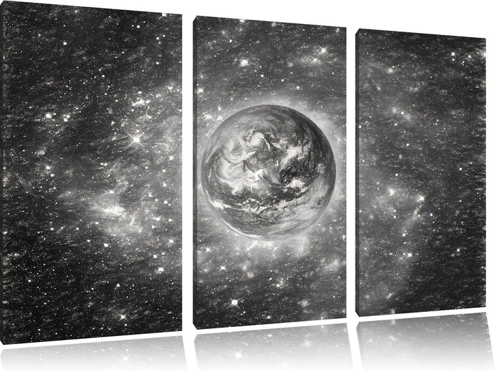 Pixxprint Planet Erde im Weltraum Kunst als Leinwandbild/Grösse: 3 Teilig (120x80 cm) cm/Wandbild/Ku