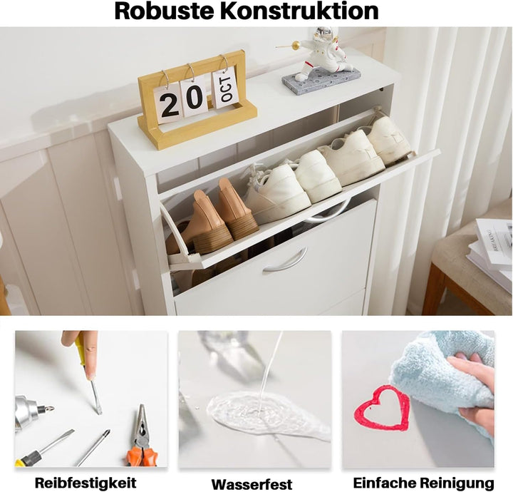 GRAVFORCE Schuhschrank 3 Klappen, Eingangsbereich, Weiss schmaler Schuhschrank Flip Down Schuhregal