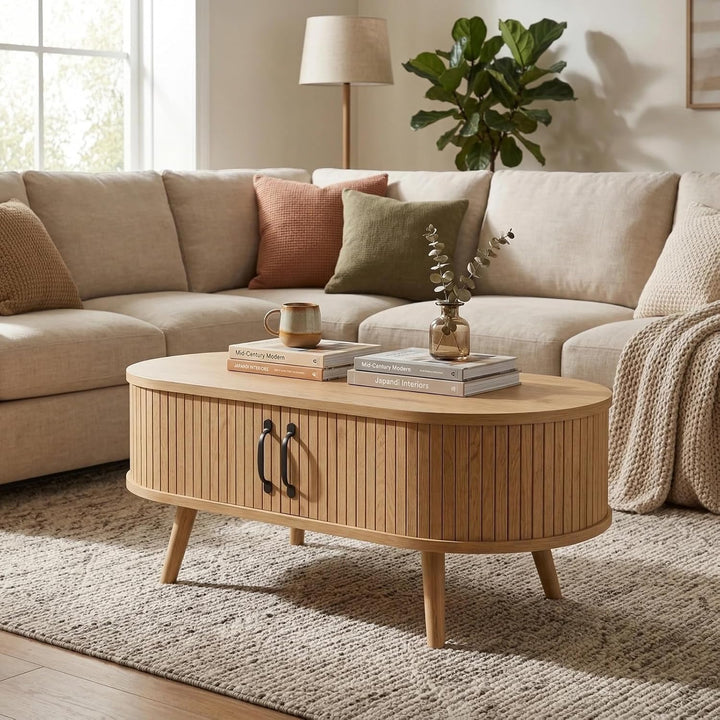Ovaler Couchtisch Wohnzimmertisch, Living Room Table,Coffe Table,Multifunktionaler Tisch mit 2 Schie