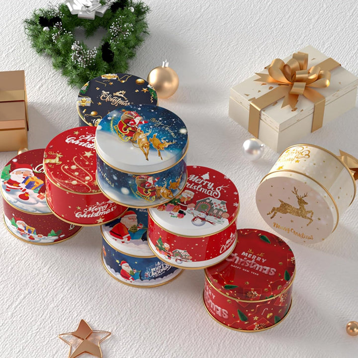 8 Stück Mini Weihnachtskeksdosen, Weihnachten Blechdose mit Deckel, Geschenkverpackung Weihnachten,