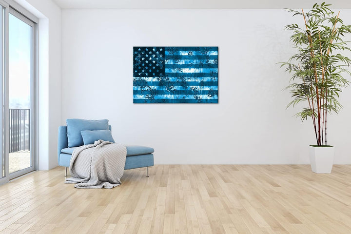 deyoli rostige USA Flagge Format: 100x70 Effekt: Monocrome Blau als Leinwandbild, Motiv fertig gerah