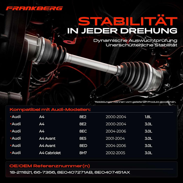 Frankberg Antriebswelle Vorderachse Links Kompatibel mit A4 8E2 B6 A4 Avant 8E5 B6 8ED B7 A4 Cabriol