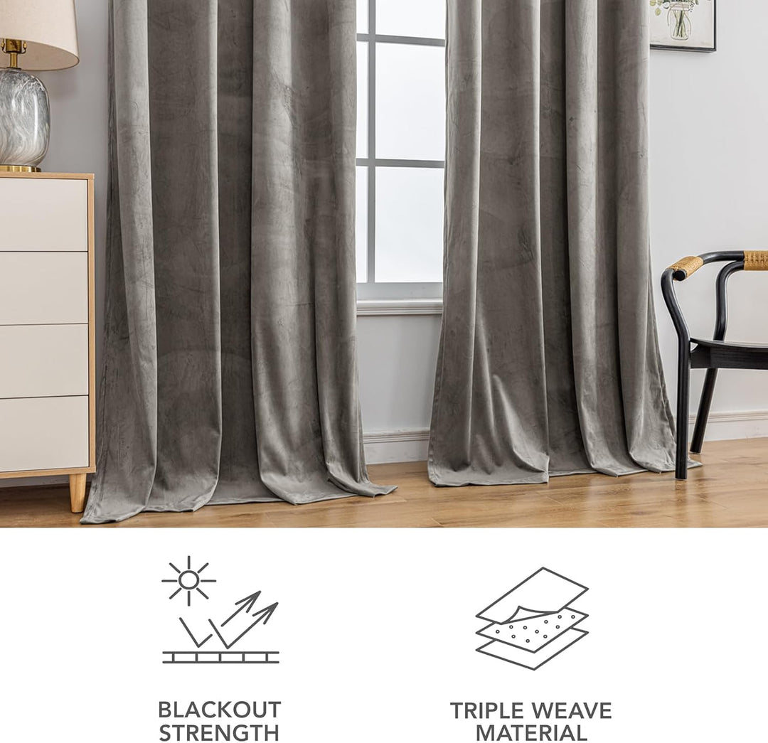 YSTELLAA Samtvorhang 2er Set, Gardinen Vorhänge, 140×180cm, Verdunklungsvorhänge Schlafzimmer Mit Ös