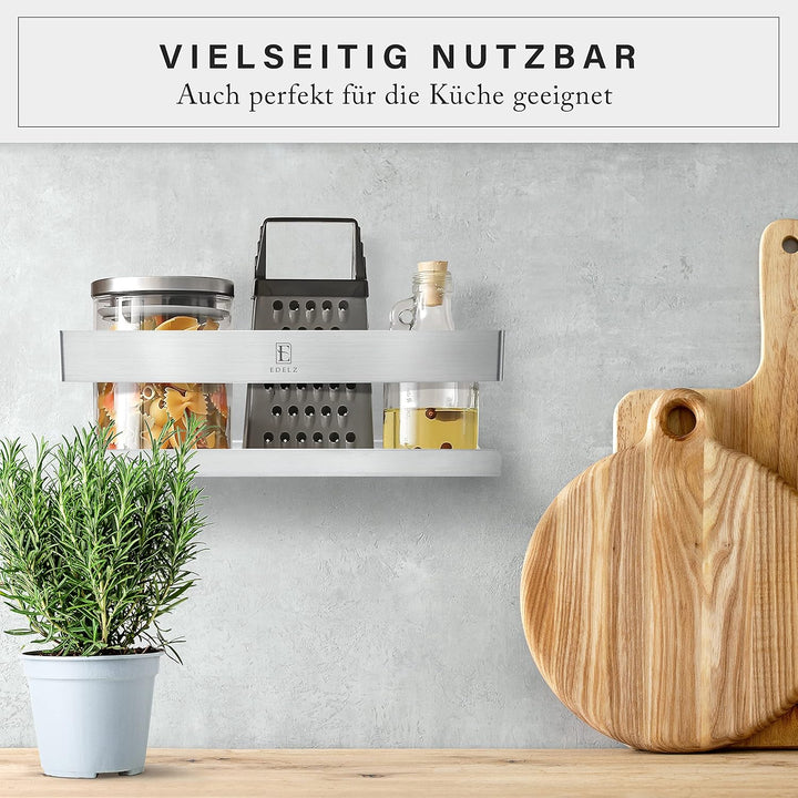 EDELZ® Bad Duschablage Duschkorb ohne Bohren – Shampoo Halterung für Dusche zum Kleben aus rostfreie