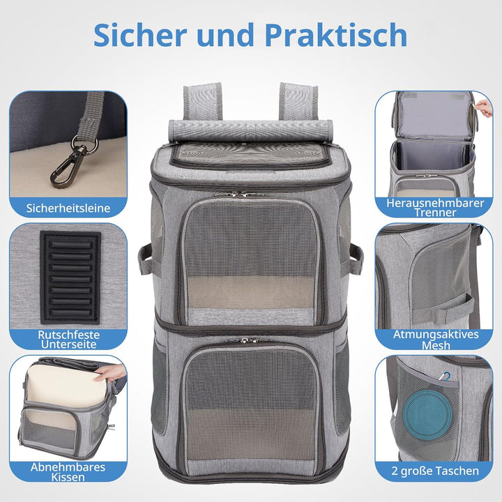 FASRIOU Katzenrucksack für 2 Katzen,Katzentransportbox für 2 Katzen,Haustier Rucksack für 2 Katzen/k