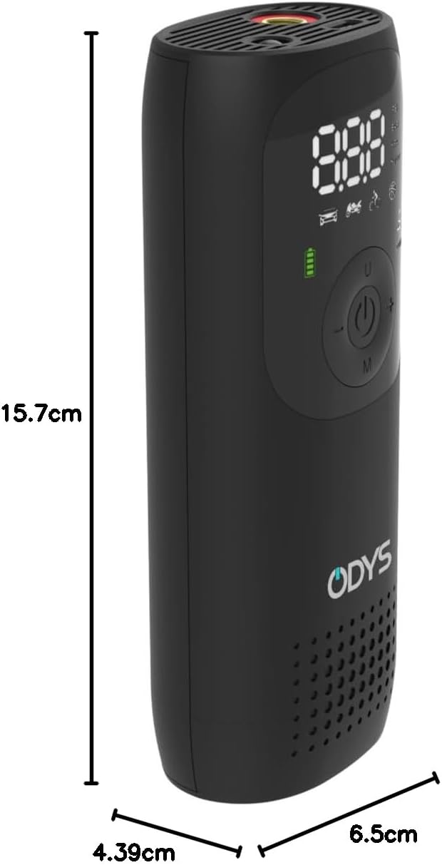 Odys FlexPump akkubetriebener tragbarer elektrischer Luftkompressor Luftpumpe für Auto, Motorrad, Sc