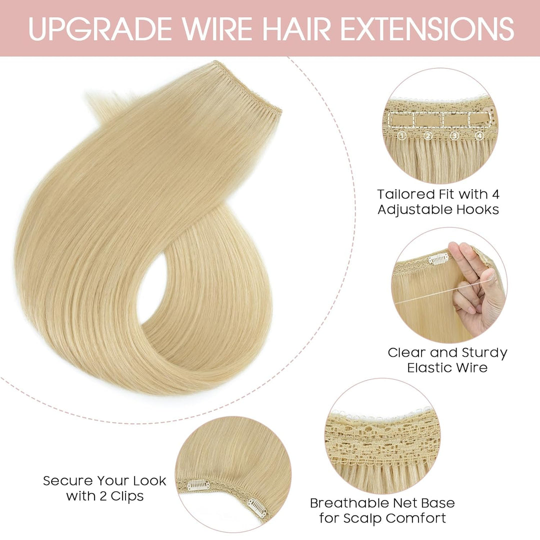 Extensions Echthaar mit transparenter Schnur, Silk-co Wire in ExtensionsBleichblond 60g, Secrets Hai