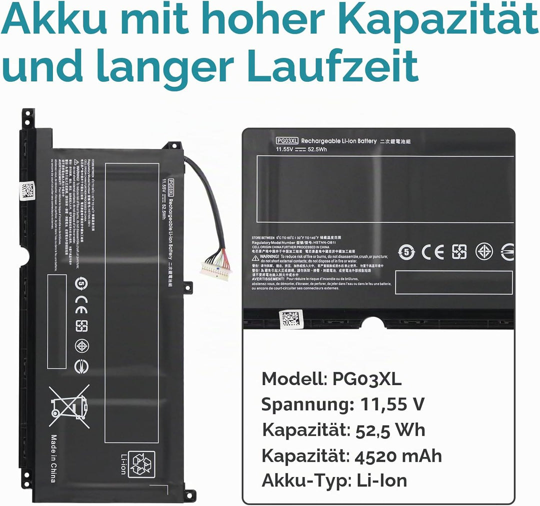 K KYUER 52.5Wh PG03XL Laptop Akku für HP Pavilion Gaming 15-dk0000 15-dk1000 15-dk2000 15-ec0000 15-
