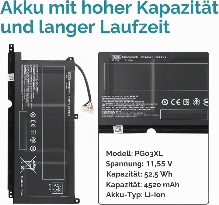 K KYUER 52.5Wh PG03XL Laptop Akku für HP Pavilion Gaming 15-dk0000 15-dk1000 15-dk2000 15-ec0000 15-