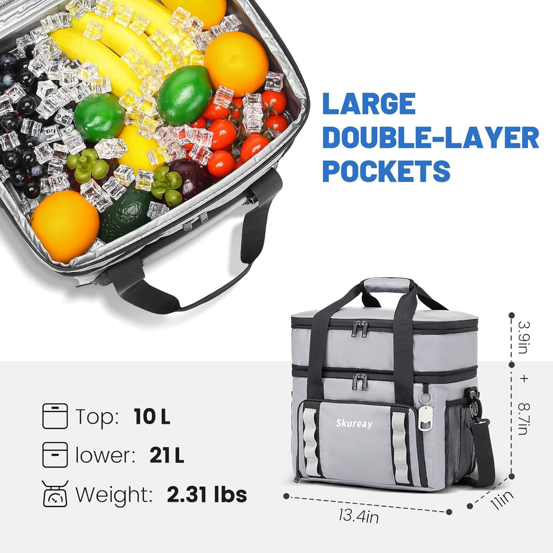 Grosse, erweiterbare Kühltasche aus weichem Material, doppelstöckige Lunchtasche für Damen und Herre