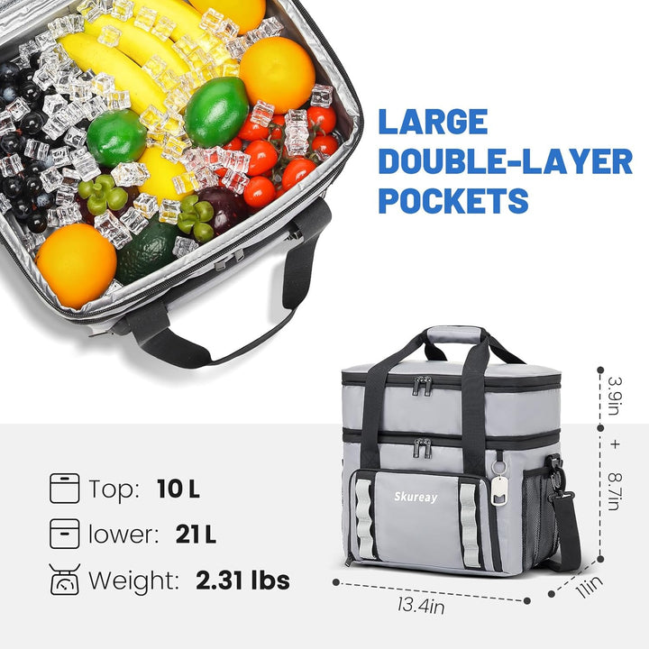 Grosse, erweiterbare Kühltasche aus weichem Material, doppelstöckige Lunchtasche für Damen und Herre