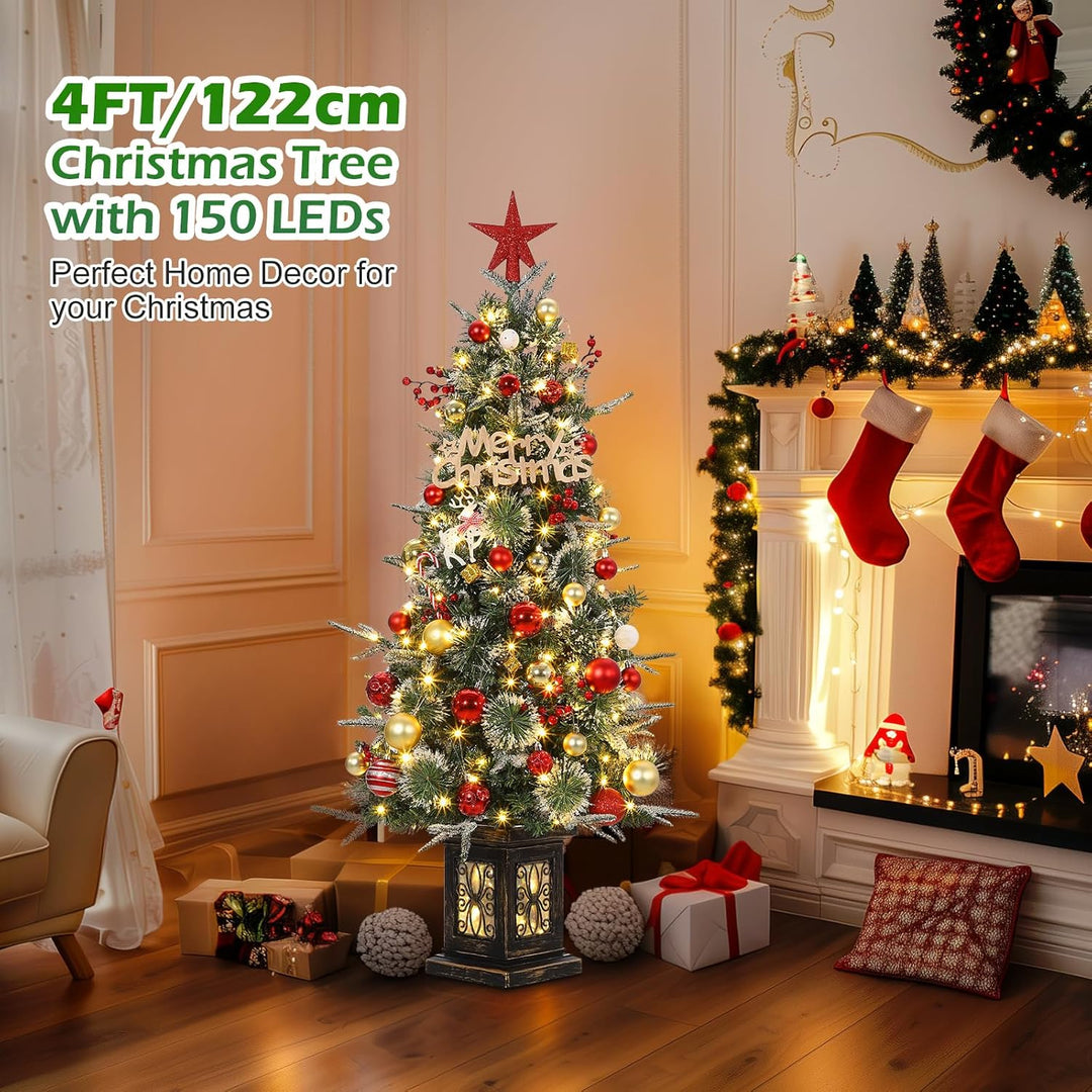 125cm Weihnachtsbaum Künstlich mit Beleuchtung, 4ft Künstlicher Weihnachten Baum mit 150 Warmweissen