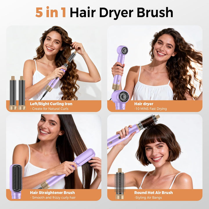 Pro Airstyler 5 in 1 Set, Air brush Hairstyler Ionen Föhnbürste mit 30mm Warmluft-Lockenstab | Haars