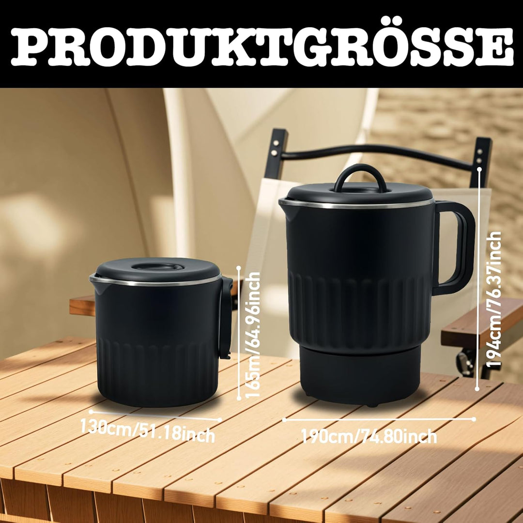 Faltbarer Wasserkocher 1L mit Eierhalter Aufbewahrungstasche Schwarz Reise Camping Wasserkessel Trag
