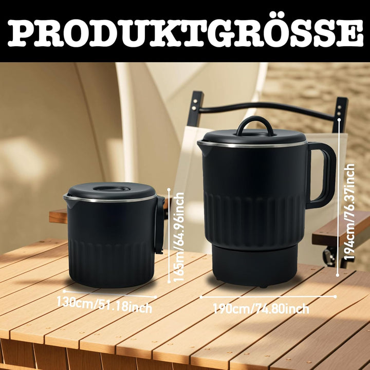 Faltbarer Wasserkocher 1L mit Eierhalter Aufbewahrungstasche Schwarz Reise Camping Wasserkessel Trag