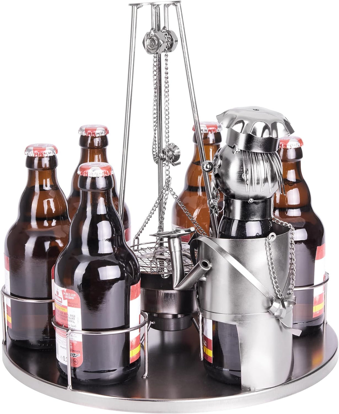 BRUBAKER Flaschenhalter Grillmeister mit Schwenkgrill Metall Skulptur mit