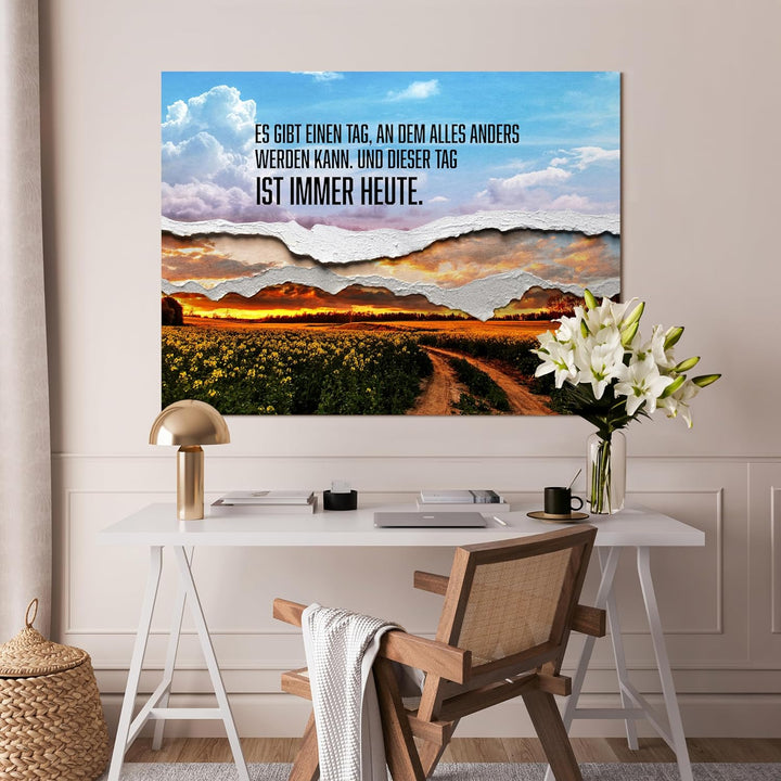 wandmotiv24 Leinwandbild Motivation, 100x75cm, Querformat, Heute ist Alles Anders, Deko, Bilder auf