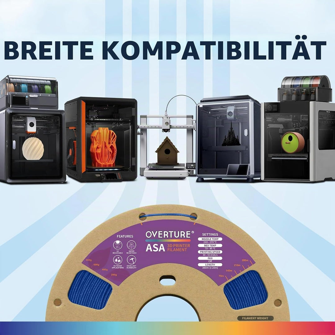 OVERTURE ASA Filament 1.75mm, Spule 1kg (2.2lbs), Massgenauigkeit +/- 0.03 mm, für 3D Drucker (Diama