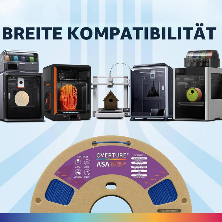 OVERTURE ASA Filament 1.75mm, Spule 1kg (2.2lbs), Massgenauigkeit +/- 0.03 mm, für 3D Drucker (Diama