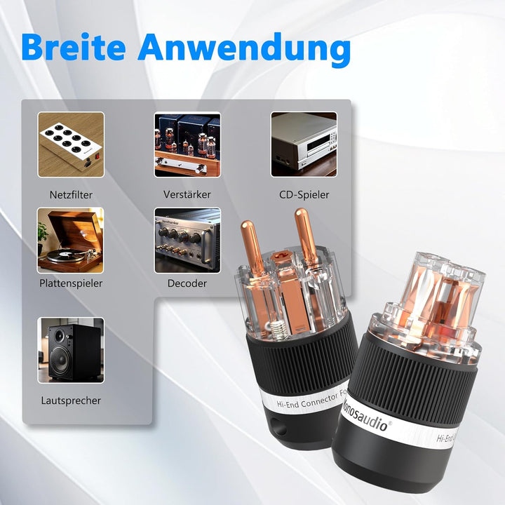 Monosaudio Paar Reines Kupfer Schuko Stecker E101/F101 AC 16A 250V Hi-End EU Netzanschluss, Euro Ste