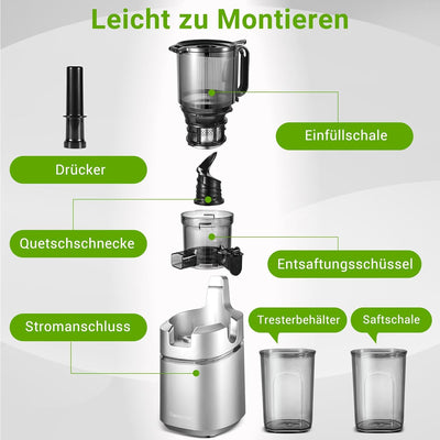 AMZCHEF Automatischer All-in-One Entsafter, 135MM Öffnung und 1,8L Entsafter für Gemüse und Obst, 25