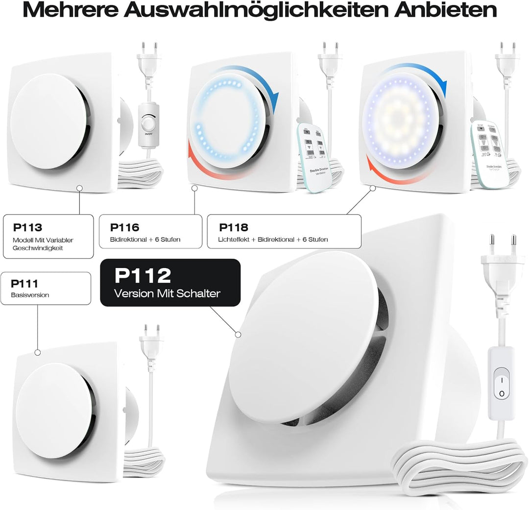 Badlüfter 100mm mit Schalter - 130m³/h Starker Lüftung Energiesparend WC Lüfter - Leiser Badezimmer