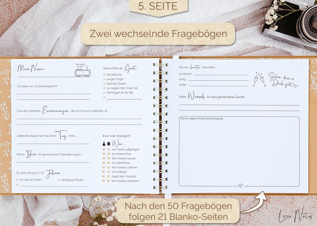 Love Notes Gästebuch Hochzeit mit Fragen zum Ausfüllen – Hochwertiges Hochzeitsbuch für unvergesslic