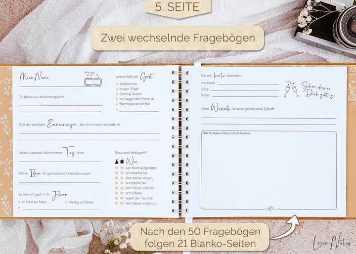 Love Notes Gästebuch Hochzeit mit Fragen zum Ausfüllen – Hochwertiges Hochzeitsbuch für unvergesslic