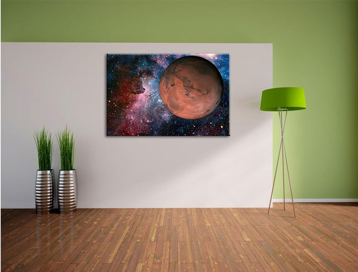 Mars im Weltall, Format: 100x70 auf Leinwand, XXL riesige Bilder fertig gerahmt mit Keilrahmen, Kuns