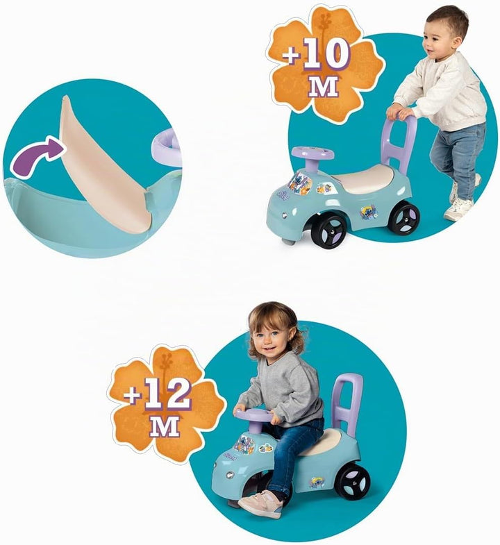 Smoby – Stitch Rutschauto – Fahrzeug &amp; Lauflernhilfe in einem – mit Lenkrad &amp; Geheimfach – für Kinde